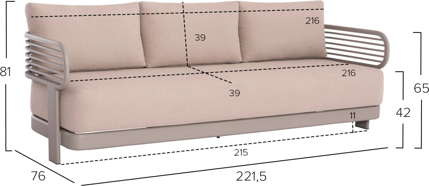Set lounge për jashtë, 4 pjesë, AURA CD6193.04, alumin ngjyrë shampanje, pëlhurë OLEFIN, tavolinë me sipërfaqe gur
