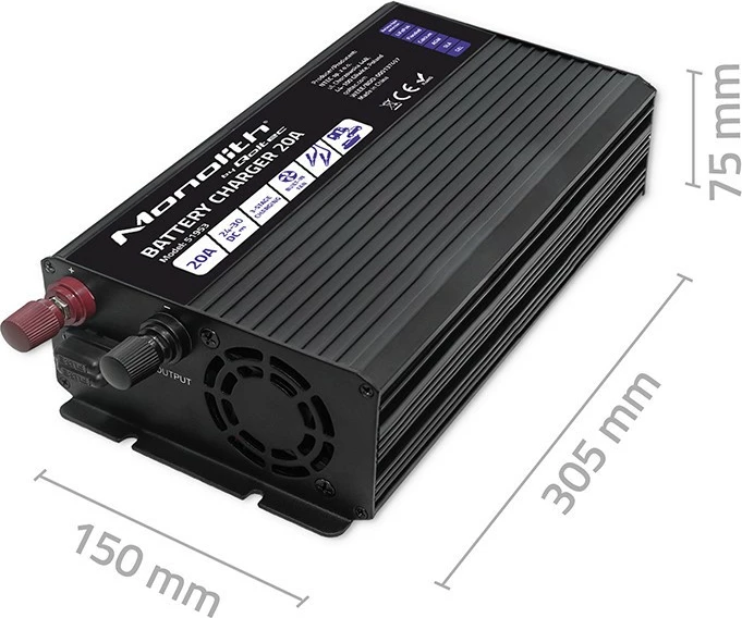 Karikues baterie Qoltec Monolith 51953, 20A, 24V, i zi