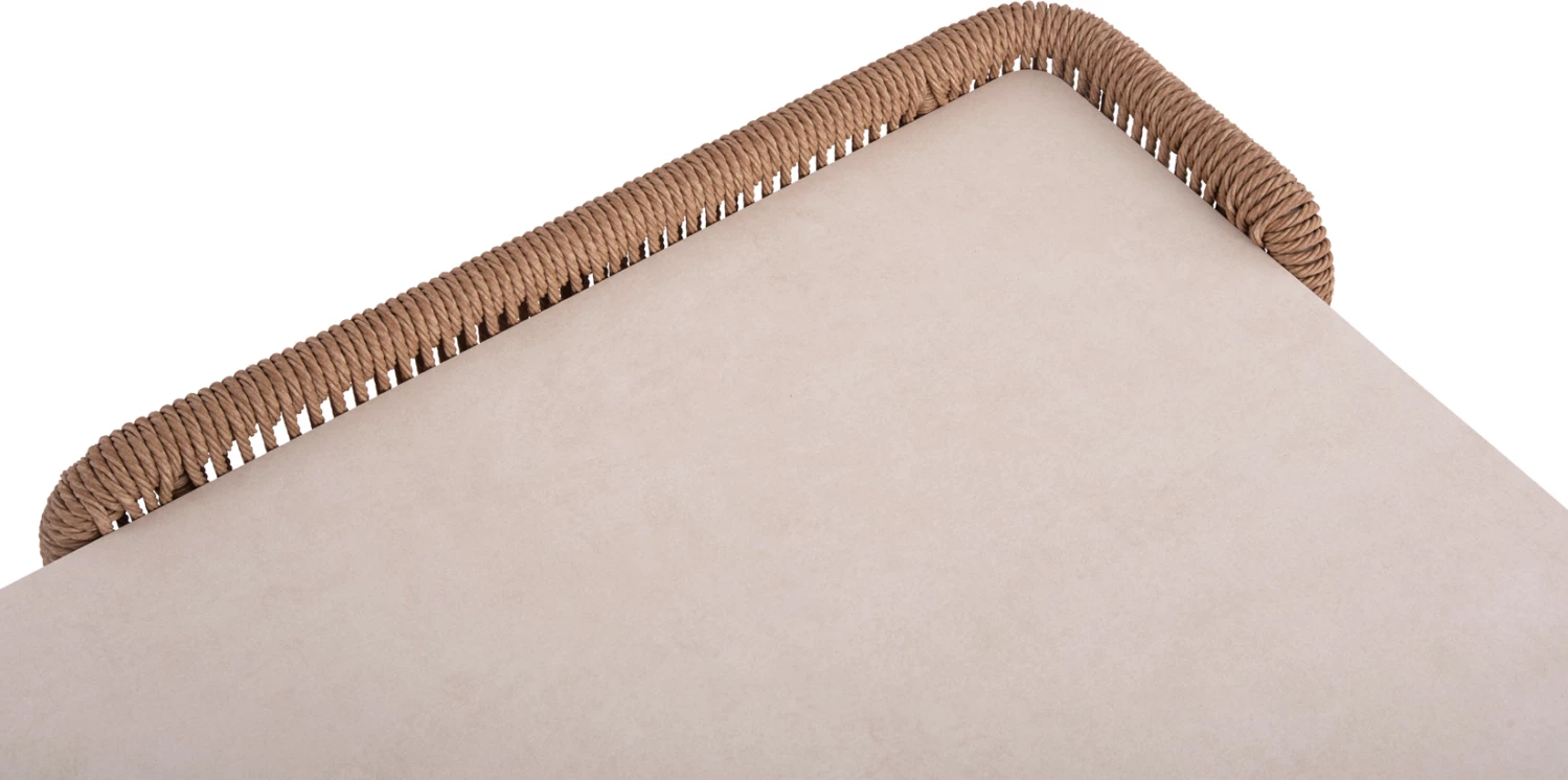 Tavolinë kafeje katrore alumini, litar bezh, sipërfaqe gur sintetik, 88x88x39.5cm, Destiny CD6171