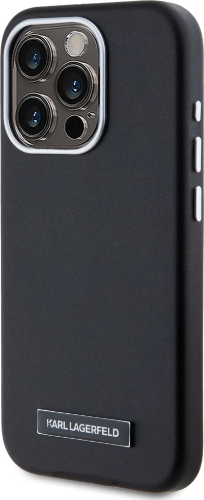 Mbështjellës Karl Lagerfeld FW Metal Plate MagSafe për iPhone 15 Pro Max, i zi