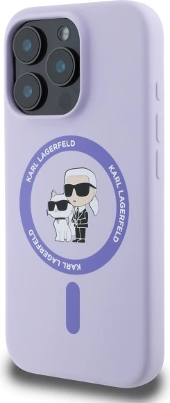 Mbështjellës Karl Lagerfeld Silicone Karl&Choupette Heads Ring MagSafe për iPhone 16 Pro, Violet