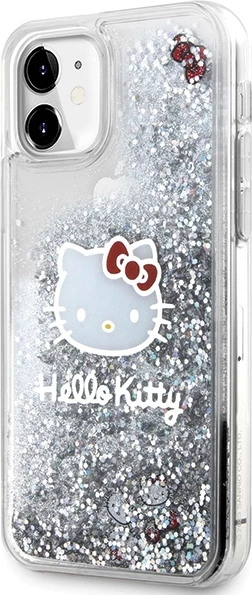 Mbështjellës Hello Kitty Liquid Glitter Charms Kitty Head për iPhone 11/XR, Argjend