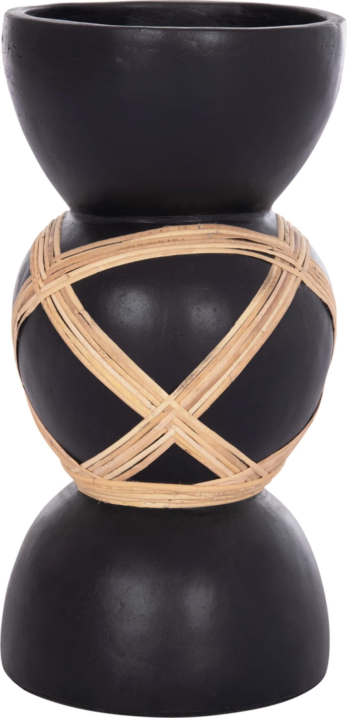 Vazo dekorative dyshemeje MAYNARD, fibër-cement, ngjyrë e zezë, ratan natyral, FH4672.01L, 32x62.5cm