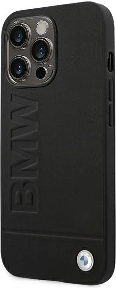 Mbështjellës BMW Leather Stamp për iPhone 14 Pro Max 6.7", lëkurë, zi