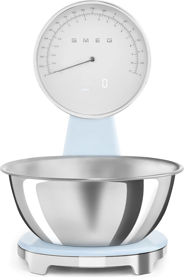 Peshore kuzhine SMEG KSF01PBWW analoge/digjitale me tas inoksi, pastel blue