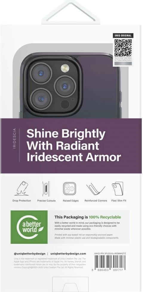 Mbështjellës UNIQ Iridescia Magclick Charging për iPhone 16 Pro, i zi
