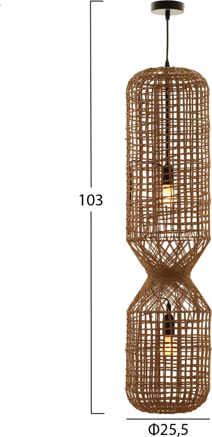 Llambë varëse për tavan, cilindrike, litar letre, ngjyrë bezhë, FH4344, Φ25x100-160Hcm