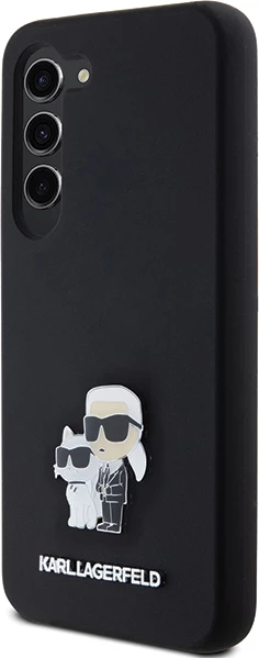 Mbështjellës Karl Lagerfeld Silicone Karl&Choupette Metal Pin për Samsung Galaxy S23, i zi
