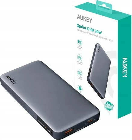 Power bank AUKEY PB-Y41, 10000mAh, 30W, 2xUSB, LED, Gri