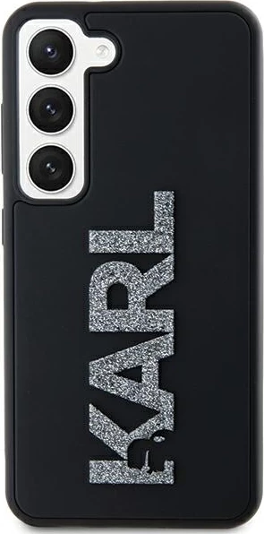 Mbështjellës Karl Lagerfeld 3D Rubber Glitter Logo për Samsung Galaxy S24, i zi