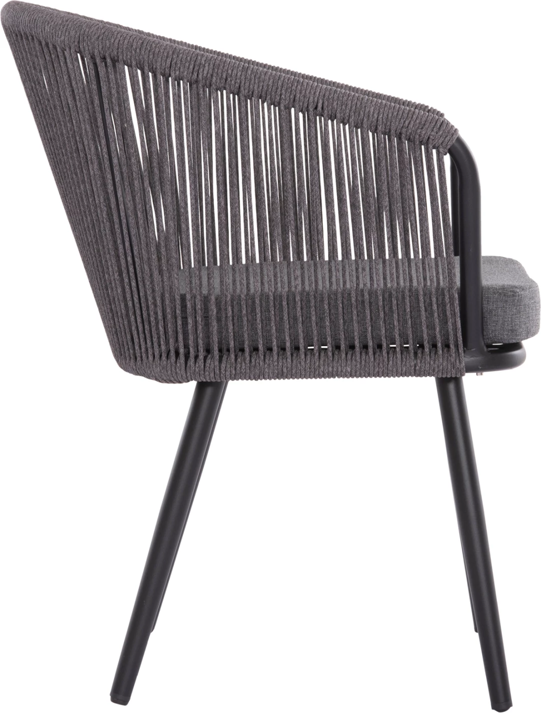 Karrige për ngrënie HARRIET FH5548.13 alumini, kornizë e zezë-antracit, litar P.E. & jastëk, 60x62x80.5H cm, set prej 4 copash