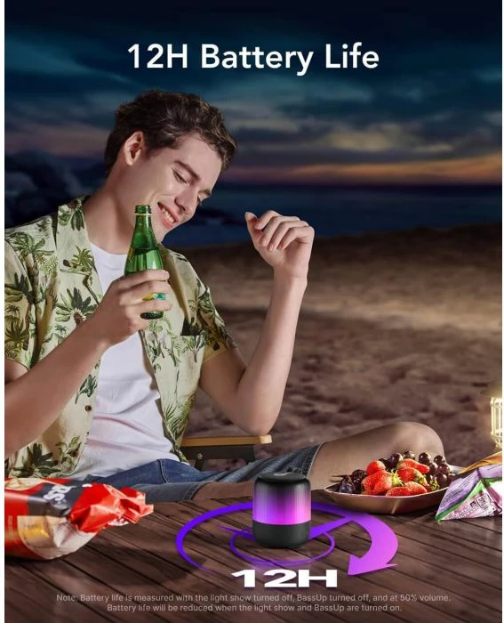Altoparlant portativ ANKER Soundcore Glow Mini A3136G11, 8W, Bluetooth 5.3, IP67, 12 orë bateri, 360° tingull, RGB ndriçim, zi