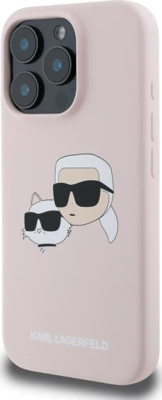 Mbështjellës Karl Lagerfeld Silicone Case Heads Print MagSafe për iPhone 16 Pro, Rozë