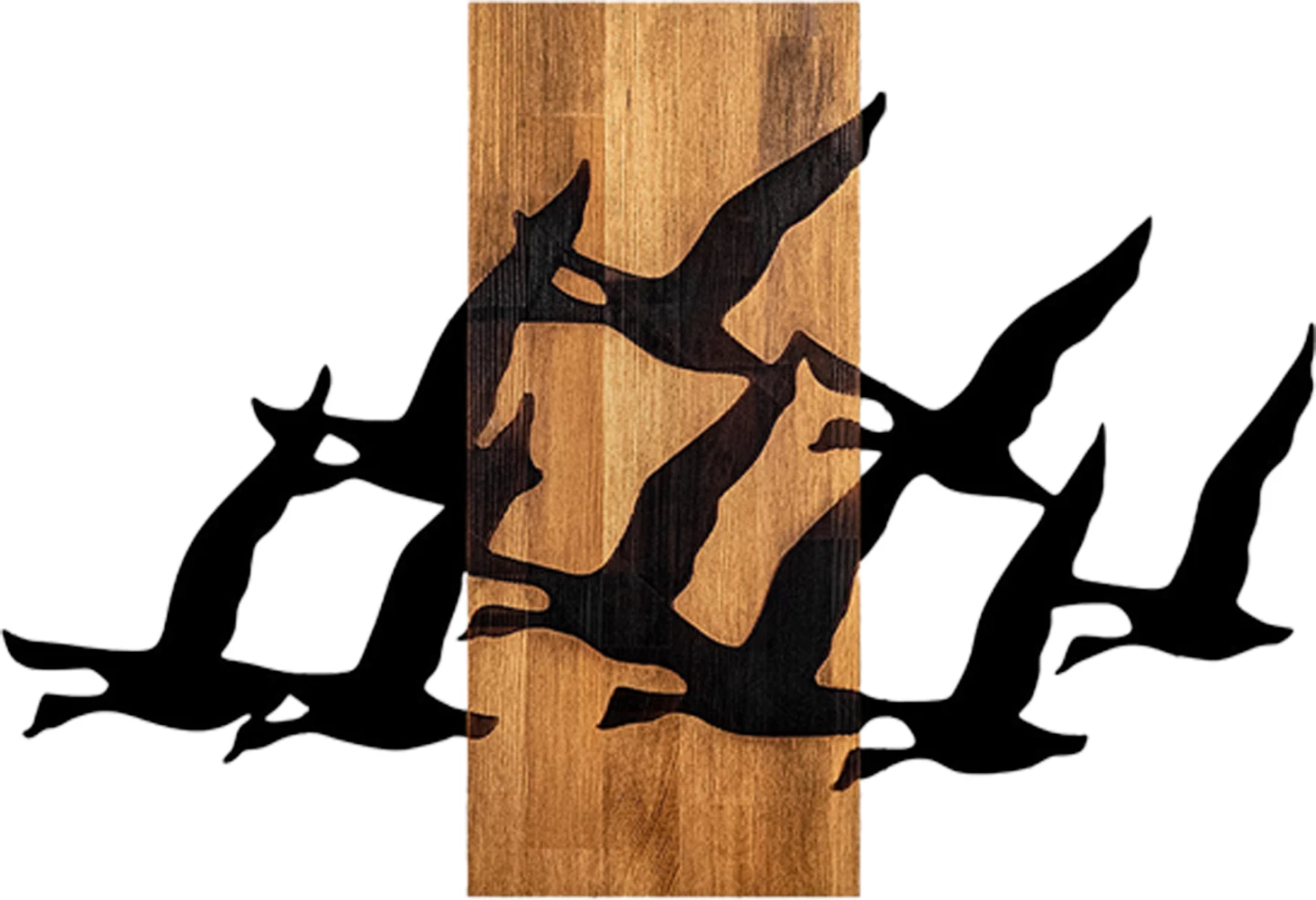 Dekor muri i madh me zogj, metal i zi, dru natyral, FH4759, 58x3x84cm