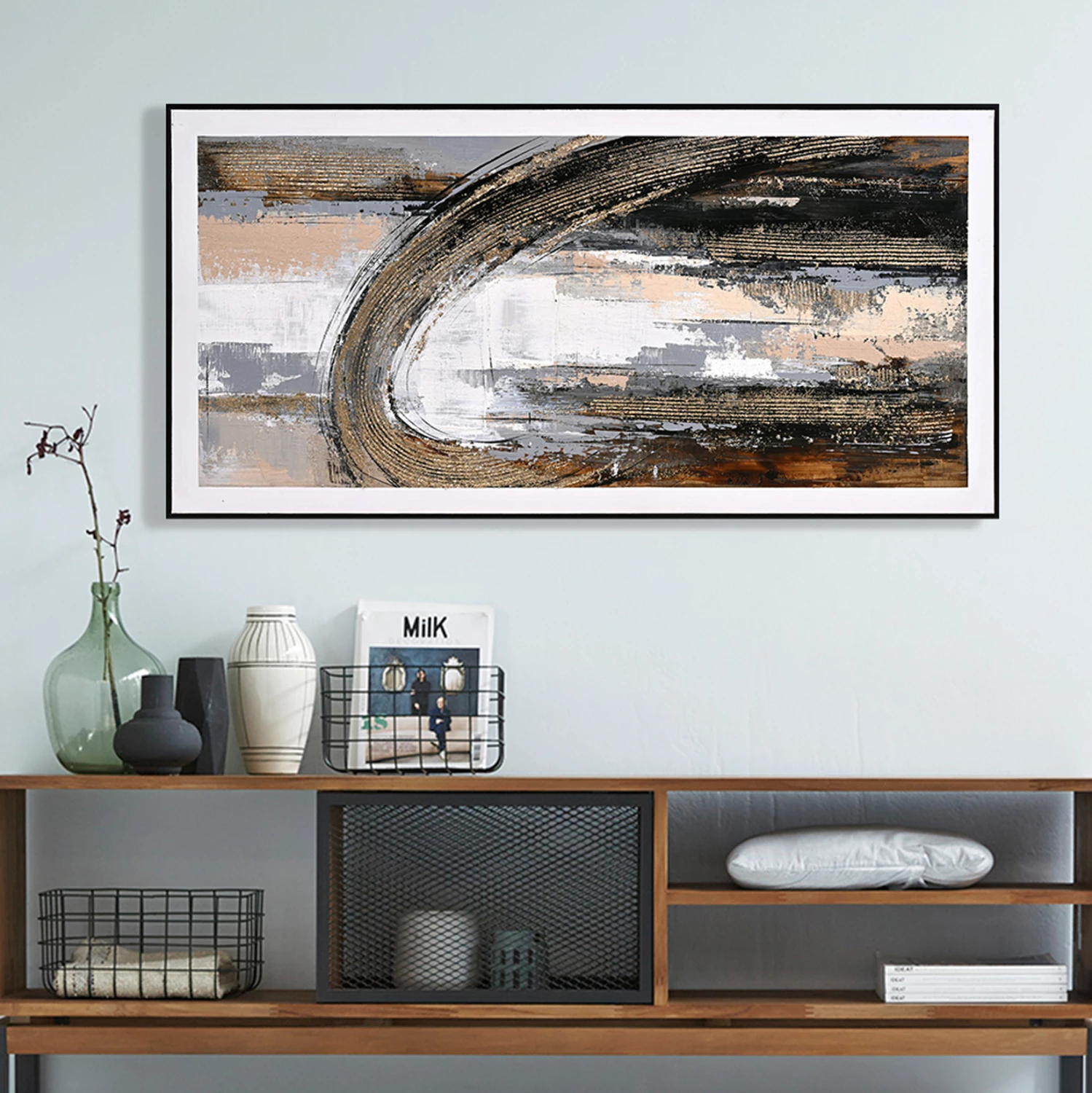 Pikturë muri FH4538 me kornizë PS të zezë, kanavacë me imazh abstrakt, 72x4.5x142H cm