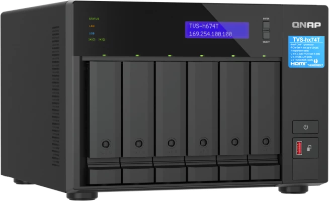 NAS pajisje QNAP TVS-h674T-i5-32G, 6-bay, Intel Core i5-12400, 32GB RAM, 2x 2.5GbE, 2x Thunderbolt 4, e zez
