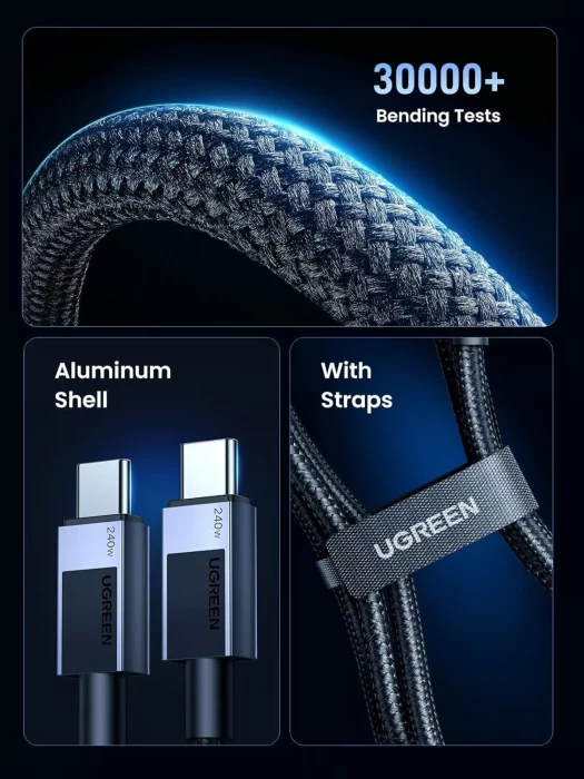 Kabllo karikimi USB-C në USB-C UGREEN 45067, 240W, 1m, PD3.1/PPS, USB 2.0 480Mbps, e zezë