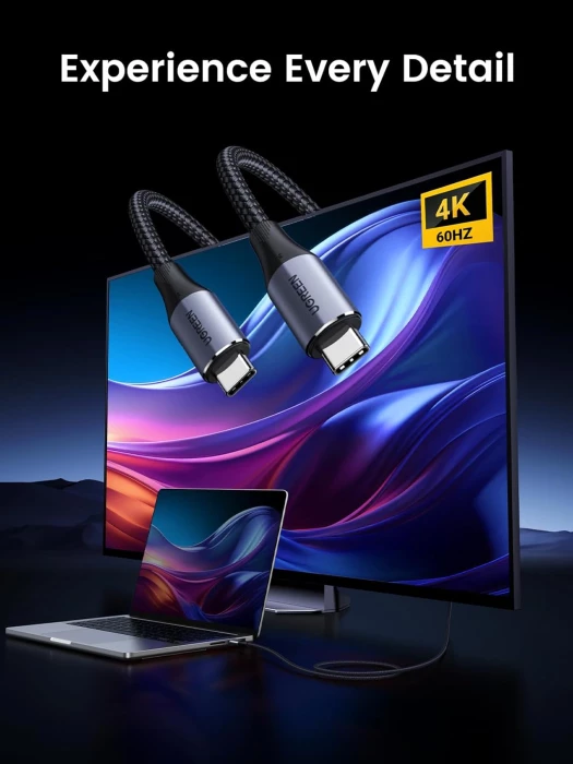 Kabllo USB-C në USB-C UGREEN 80150, USB 3.1 Gen2 10Gbps, PD 240W, 4K@60Hz, 1m, e zezë
