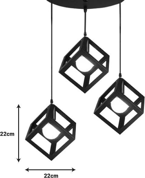 Llambë tavanore treshe Kibe I metal i zi 48x28cm