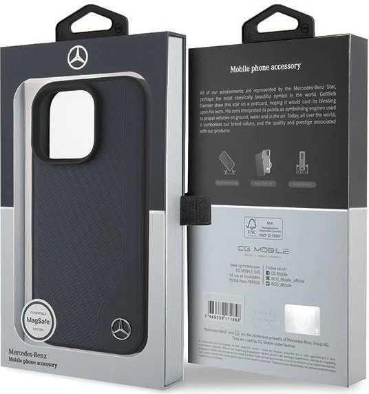 Mbështjellës Mercedes MB Wood Imitation Leather MagSafe për iPhone 16 Pro Max, Blu