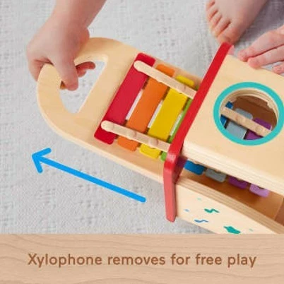 Lodër muzikore prej druri Fisher Price HXT88 me ksilofon dhe topa, shumëngjyrëshe