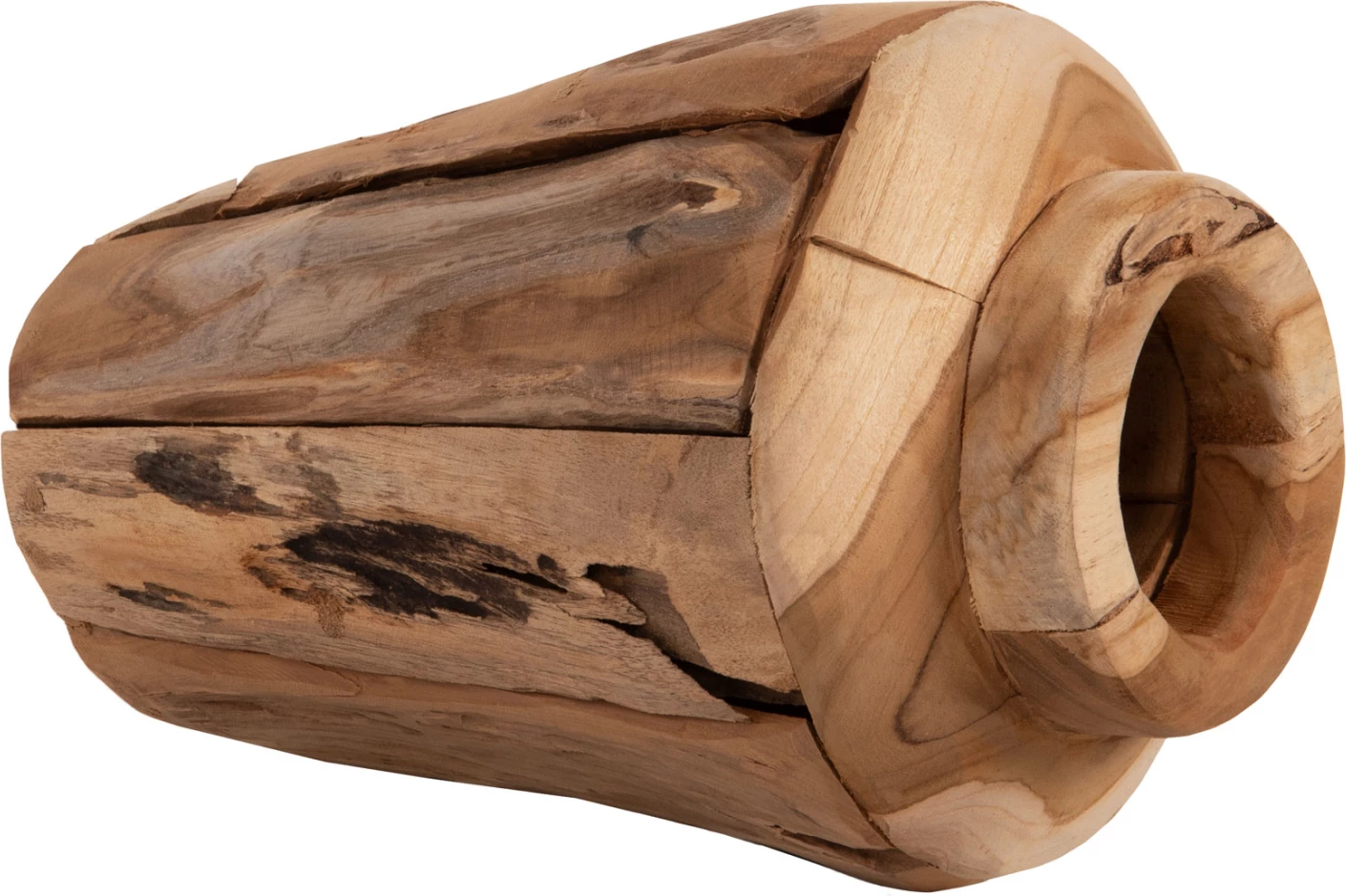 Vazo dekorative FH7917, pjesë të ricikluara druri TEAK, ngjyrë natyrale, Φ15x30H cm