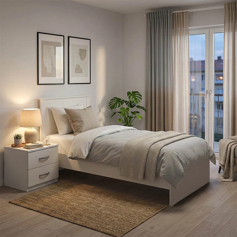 Set dhome gjumi Athos, ngjyrë e bardhë, krevat 90x190cm, set 2 pjesë