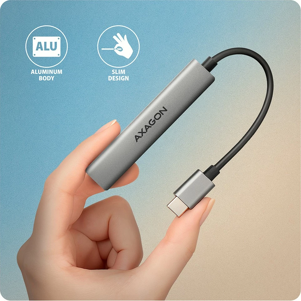 USB-C hub AXAGON HUE-STC 4 porta 1x USB-A 5Gbps 2x USB-A 2.0 + 1x USB-C 2.0 kabllo 12 cm gri