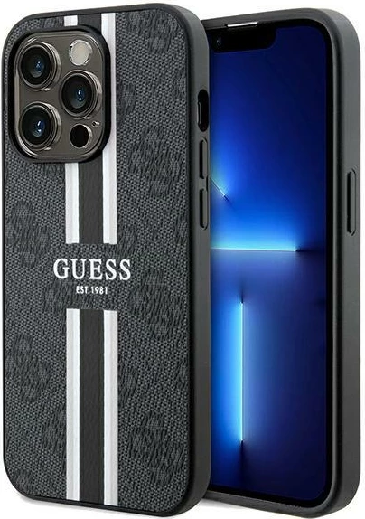 Mbështjellës Guess 4G Printed Stripes MagSafe për iPhone 15 Pro Max, i zi