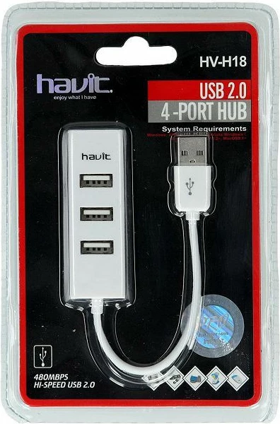 USB hub HAVIT H18 (HV-H18) 4-port USB 2.0 480Mbps, i bardhë