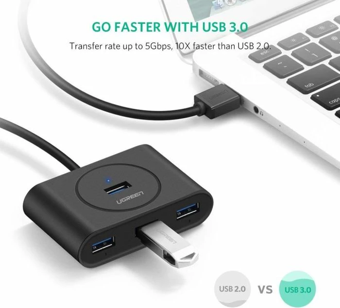 USB hub UGREEN 20290 USB 3.0, 4 porta, kabllo 0.5m, i zi, box