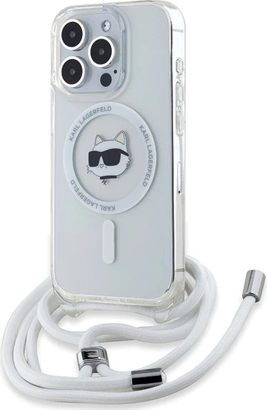 Mbështjellës Karl Lagerfeld IML Choupette Head & Cord MagSafe për iPhone 15 Pro Max, Transparent