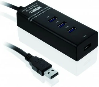 Hub USB 3.0 iBOX IUH3FB 4x USB Type-A, aktiv, mbështetje karikimi, kabëll 50 cm, i zi