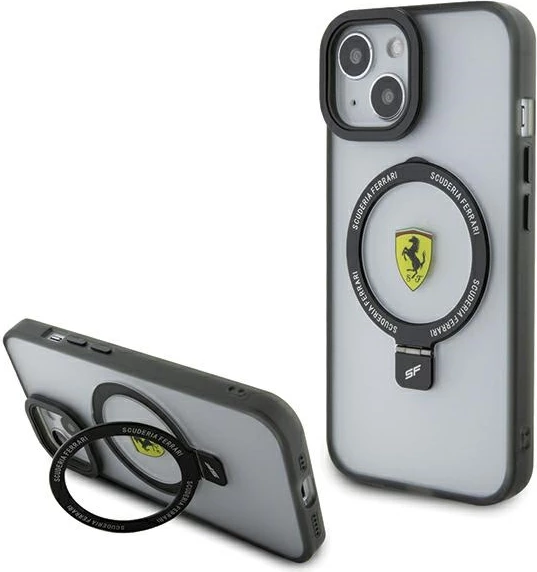 Mbështjellës Ferrari FEHMP15SUSCAH për iPhone 15 6.1", transparent, me ring stand dhe MagSafe