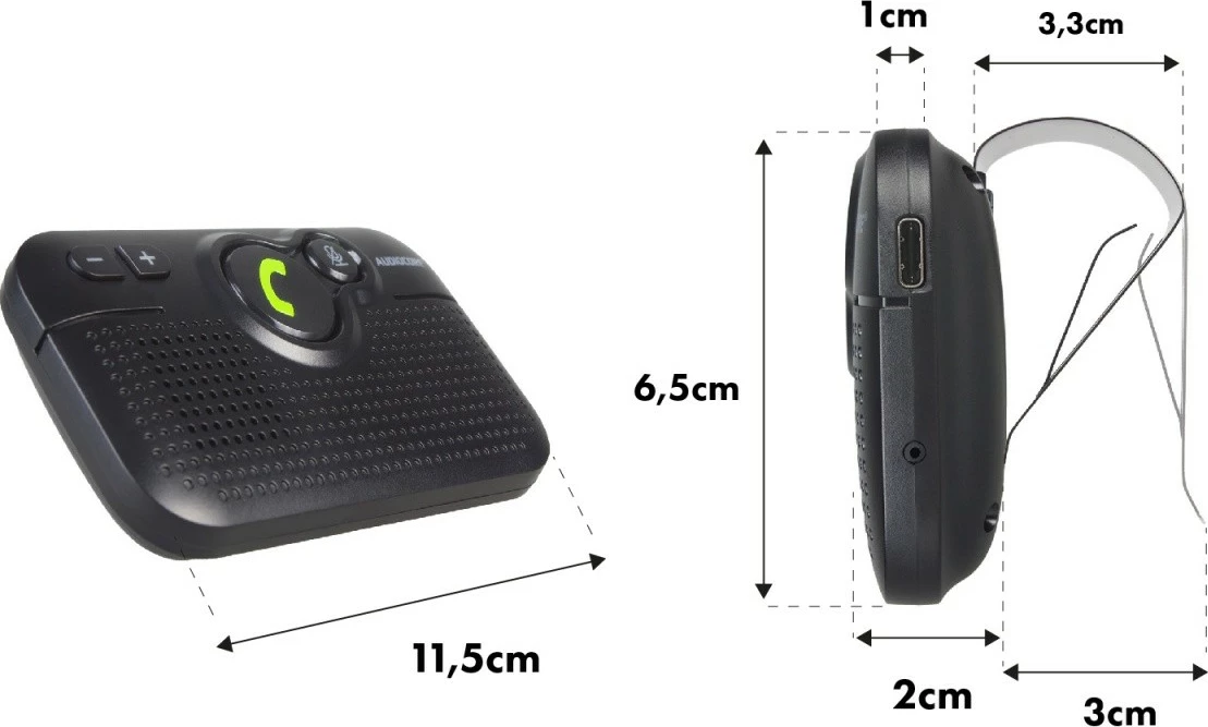 Kit hands-free Bluetooth, Audiocore AC475, BT 5.0 A2DP, altoparlant 2W, DSP anulim jehone, mbështetje Google/Siri, e zezë