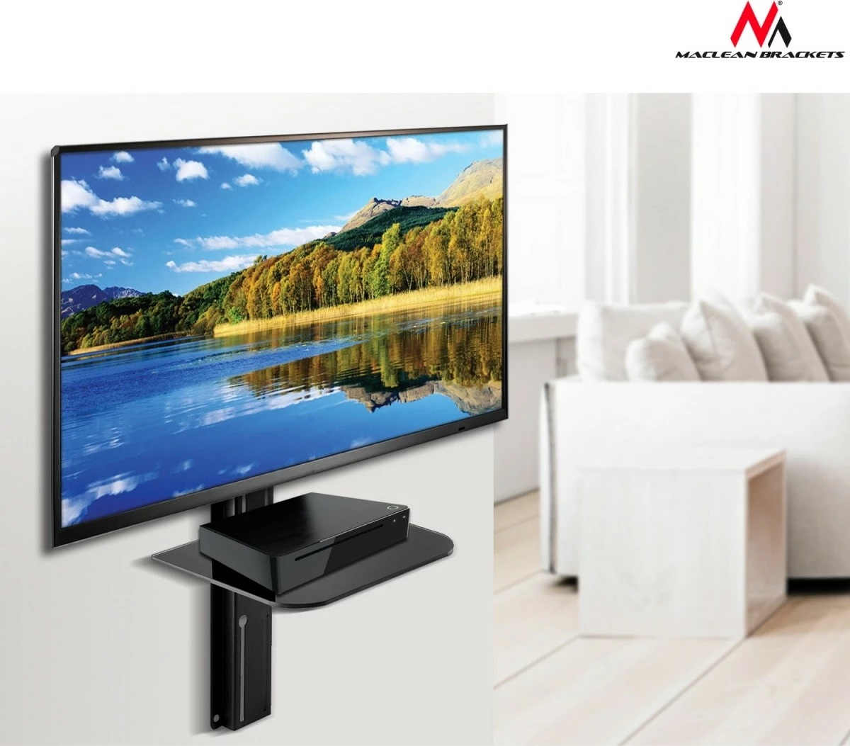 Mbajtës muri për TV Maclean MC-772 me raft për DVD, 32"-55", 30kg, VESA 400x400, i zi