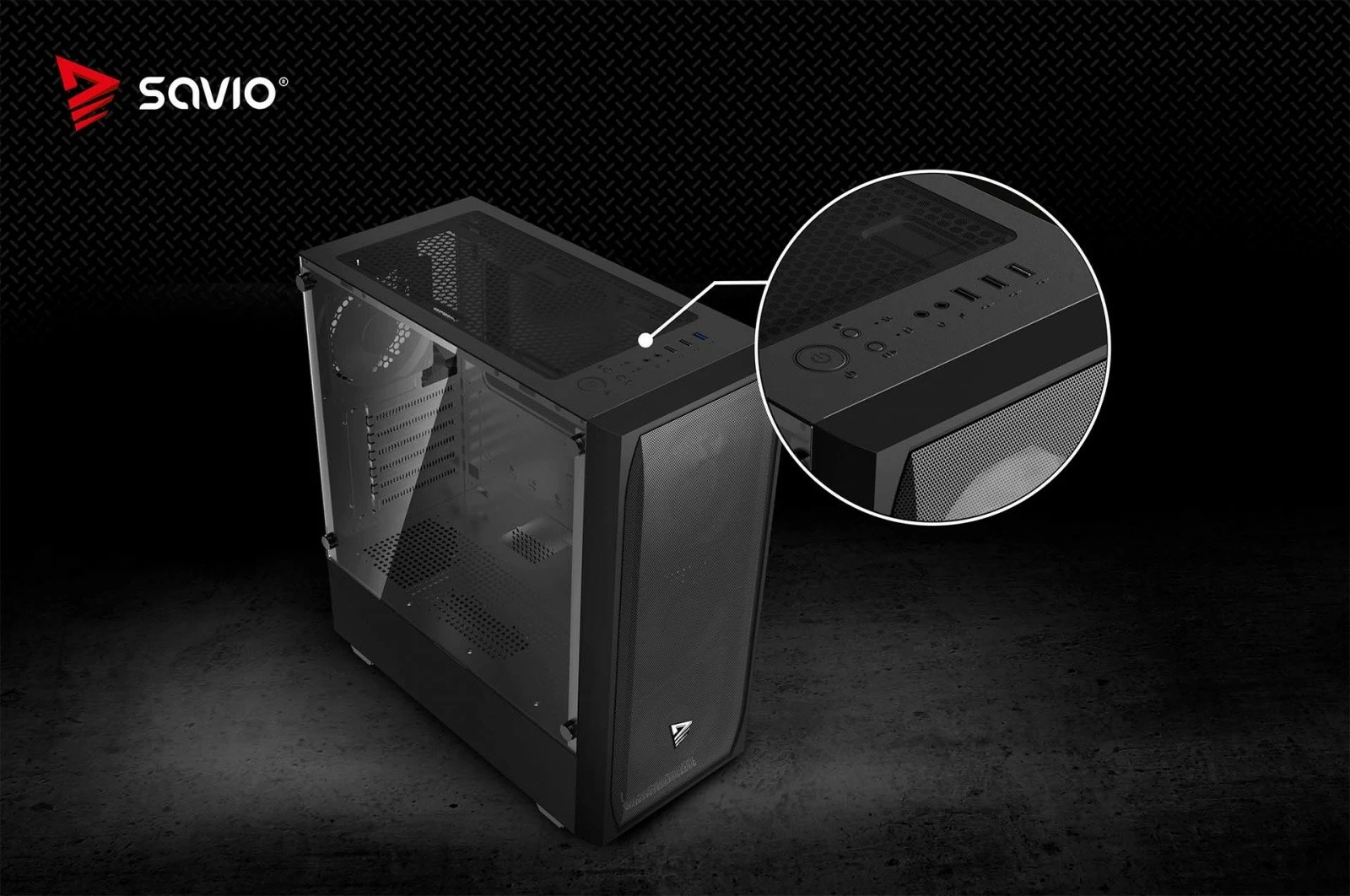 Kasë, Savio NOCTIS FLOW X1, Midi Tower ATX, 4x120 mm PWM, xham i temperuar, rrjetë frontale, e zezë