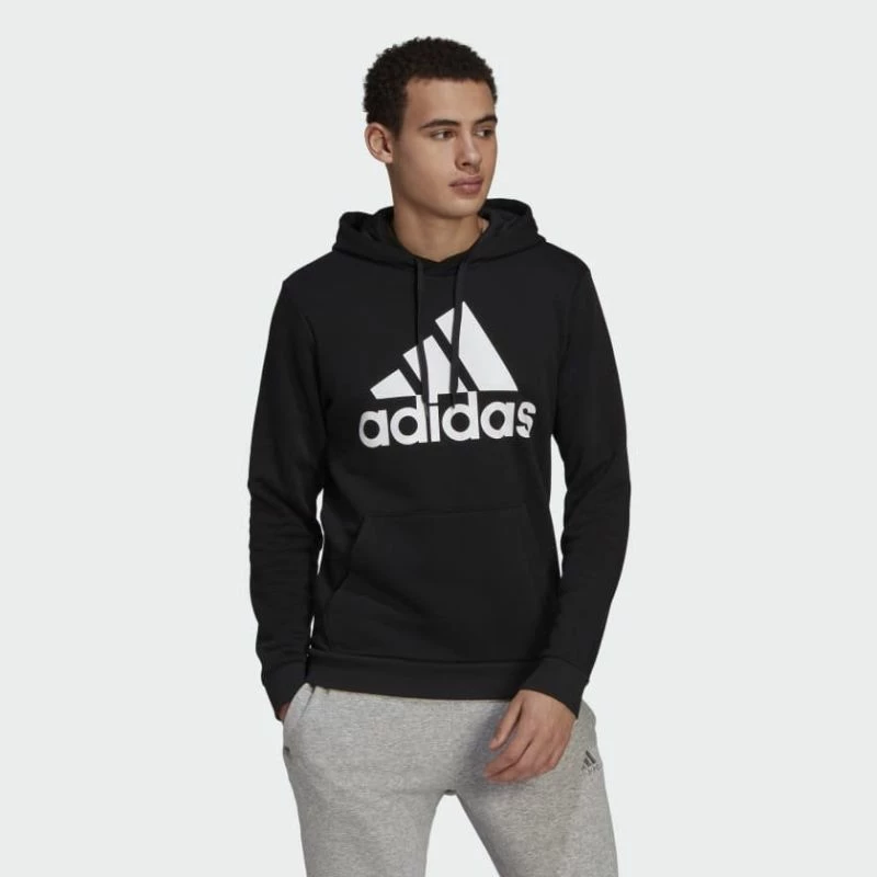 Duks me kapuç adidas për meshkuj, i zi me logo të bardhë