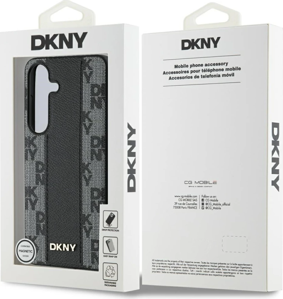 Mbështjellës DKNY për Samsung Galaxy S25, me MagSafe, Lëkurë, Checkered Pattern, Zi
