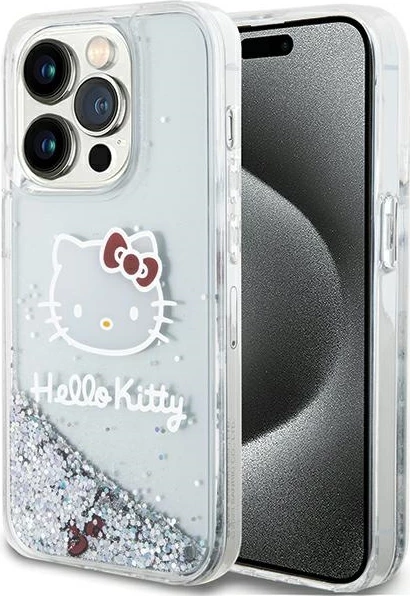 Mbështjellës Hello Kitty Liquid Glitter Charms për iPhone 14 Pro, argjendtë