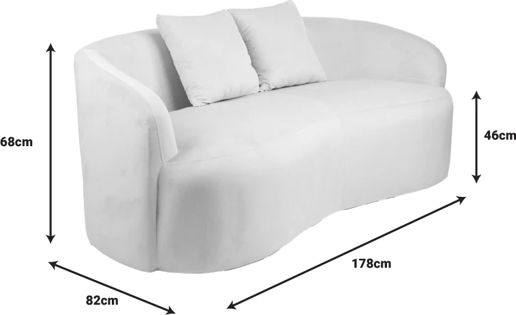 Divan dy ulëshe Raini me jastëkë, kadife krem, 178x82x68cm