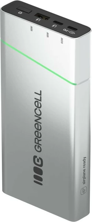 Powerbank Green Cell PowerPlay Pro PBPLGC20P 20800mAh 65W PD 2x USB-C + USB-A argjendtë/zezë