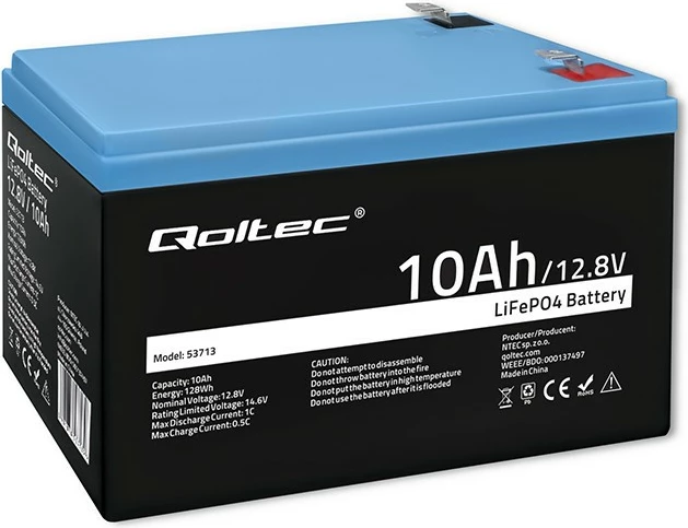 Bateri LiFePO4 rimbushëse, Qoltec 53713, 12.8V 10Ah 128Wh, me BMS