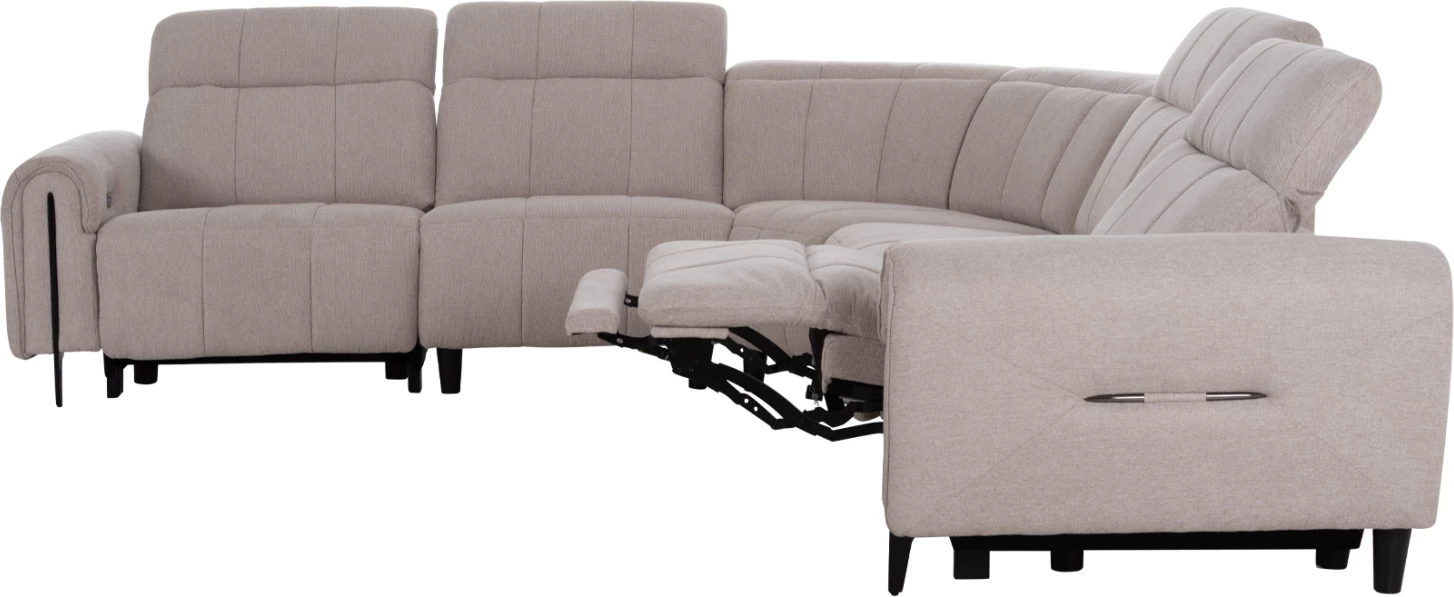 Këndore e madhe me 5 pjesë, 2 ulëse me recliner elektrik, ngjyrë bezhë, ORACLE FH3290.02, 293x293x98cm