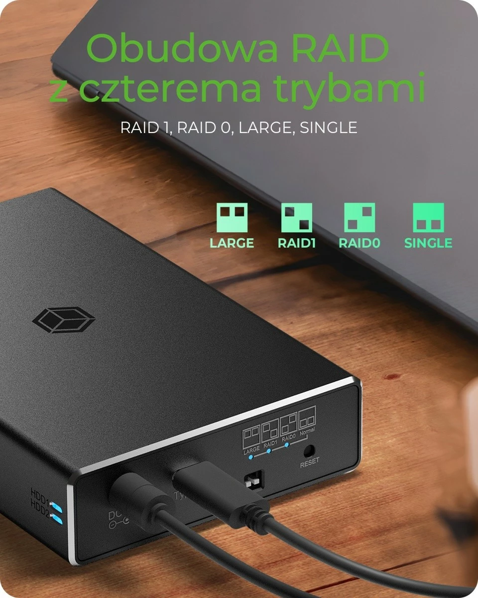 Kasë e jashtme IcyBox IB-RD2253-C31 për 2x 2.5" HDD/SSD, USB 3.2 Gen 2, RAID, e zezë