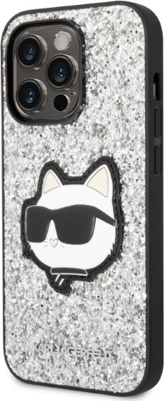 Mbështjellës Karl Lagerfeld Glitter Choupette për iPhone 14 Pro 6.1", argjendtë