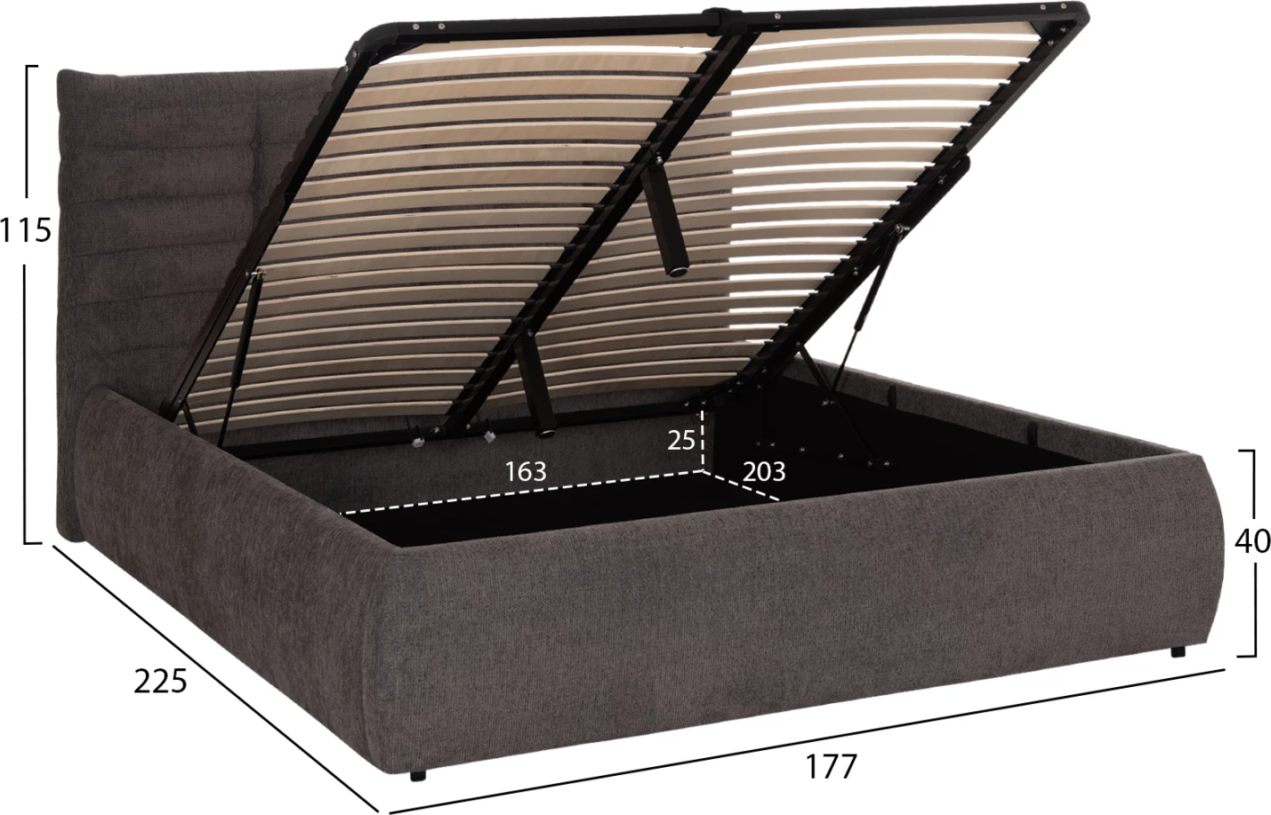 Krevat dopio SANDRA, stof gri, me hapësirë për depo, për dyshek 160x200cm