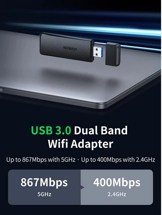 Adapter USB WiFi UGREEN AC1300 MPN 50340 1300Mbps Dual Band 2.4/5GHz USB 3.0 i zi