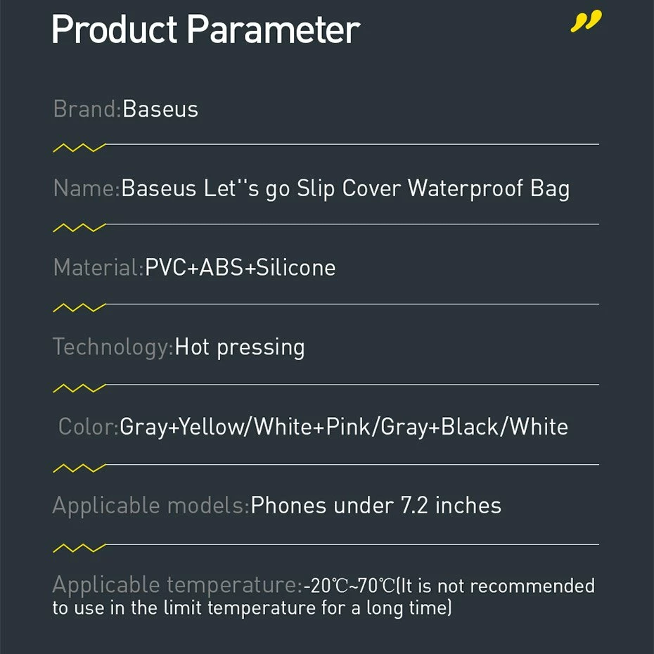 Mbështjellës universal Baseus Let's go Slip Cover Waterproof Bag për celular deri 7.2 inç, IPX8, Bardhë