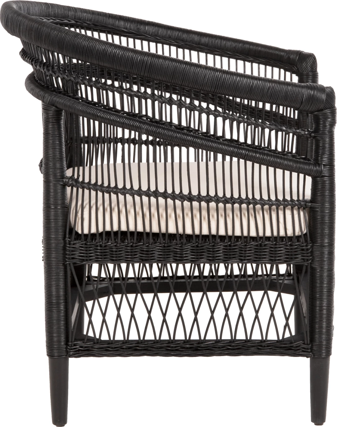Karrige Malawi FH9635.03 dru mahogany me rattan, jastëk bardhë e zi, 80x70x86H cm